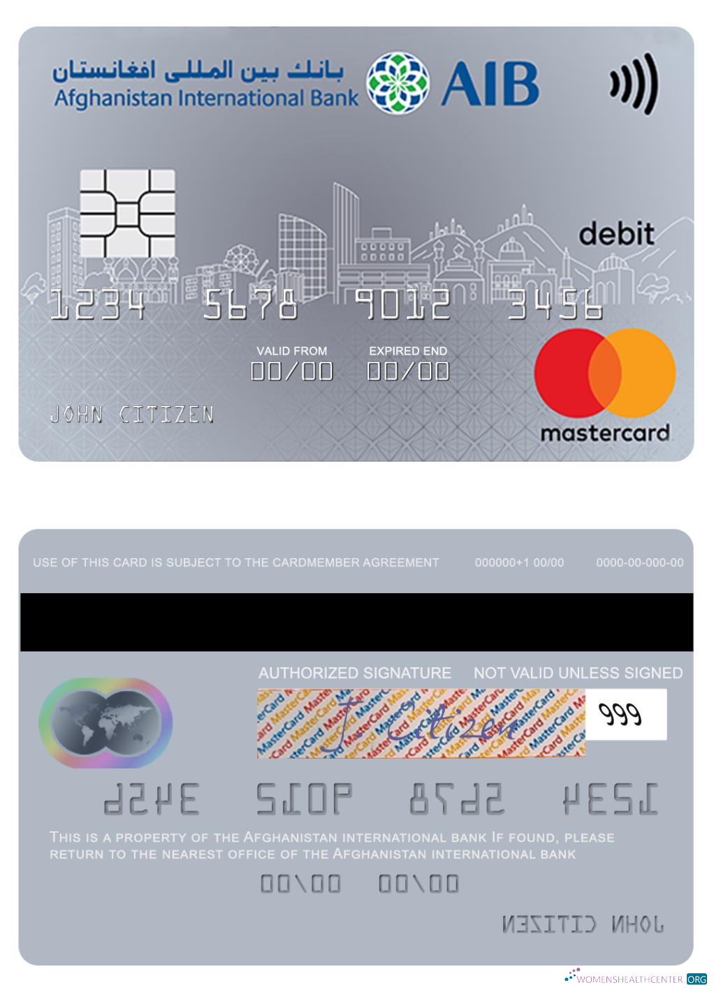 Download Afghanistan international bank mastercard debit Photoshop template